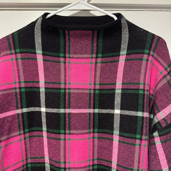 Nicole Miller Pink and Black Plaid Cowl Neck Sweater - Picture 3 of 8